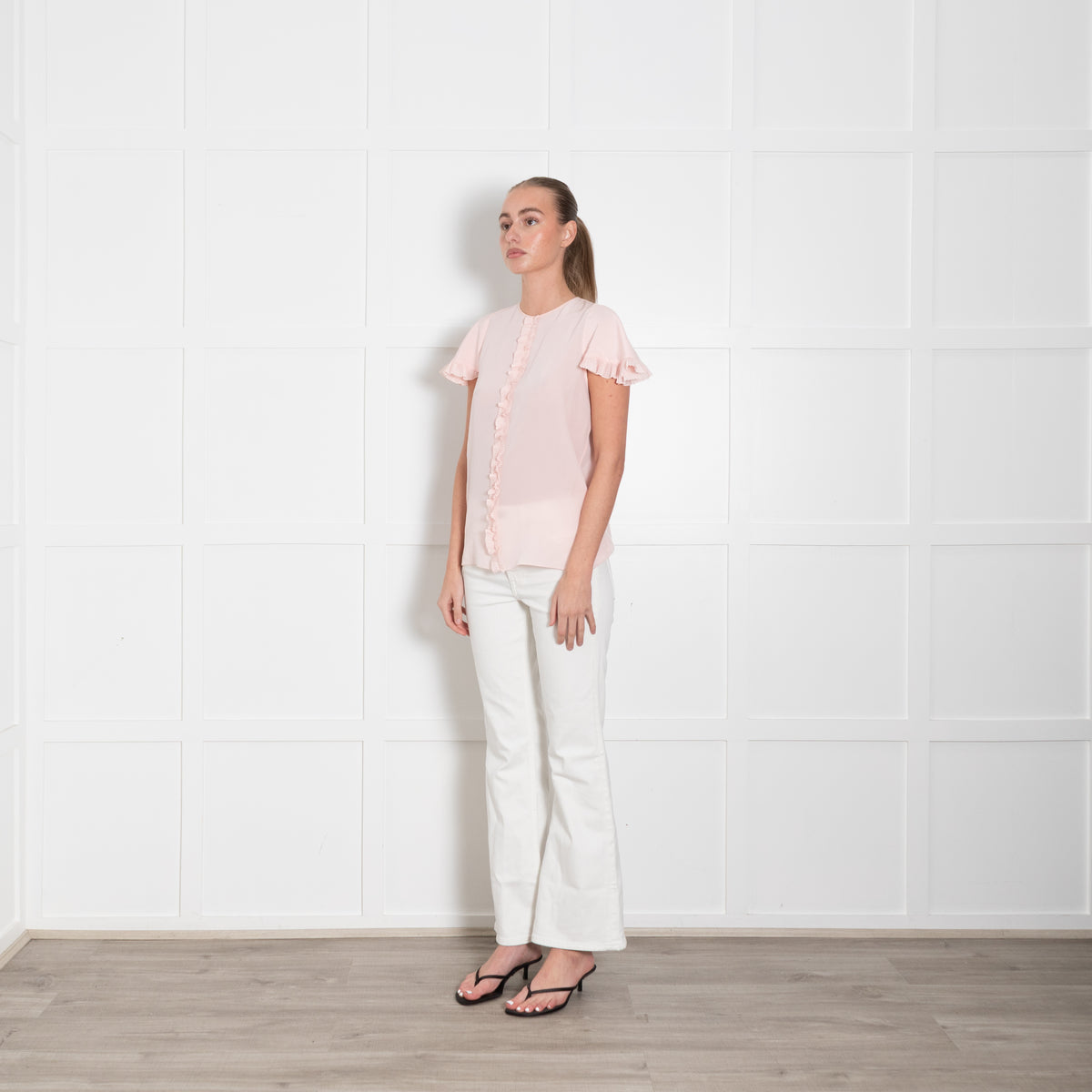 Rochas Pink Frill Trim Cap Sleeve Silk Top