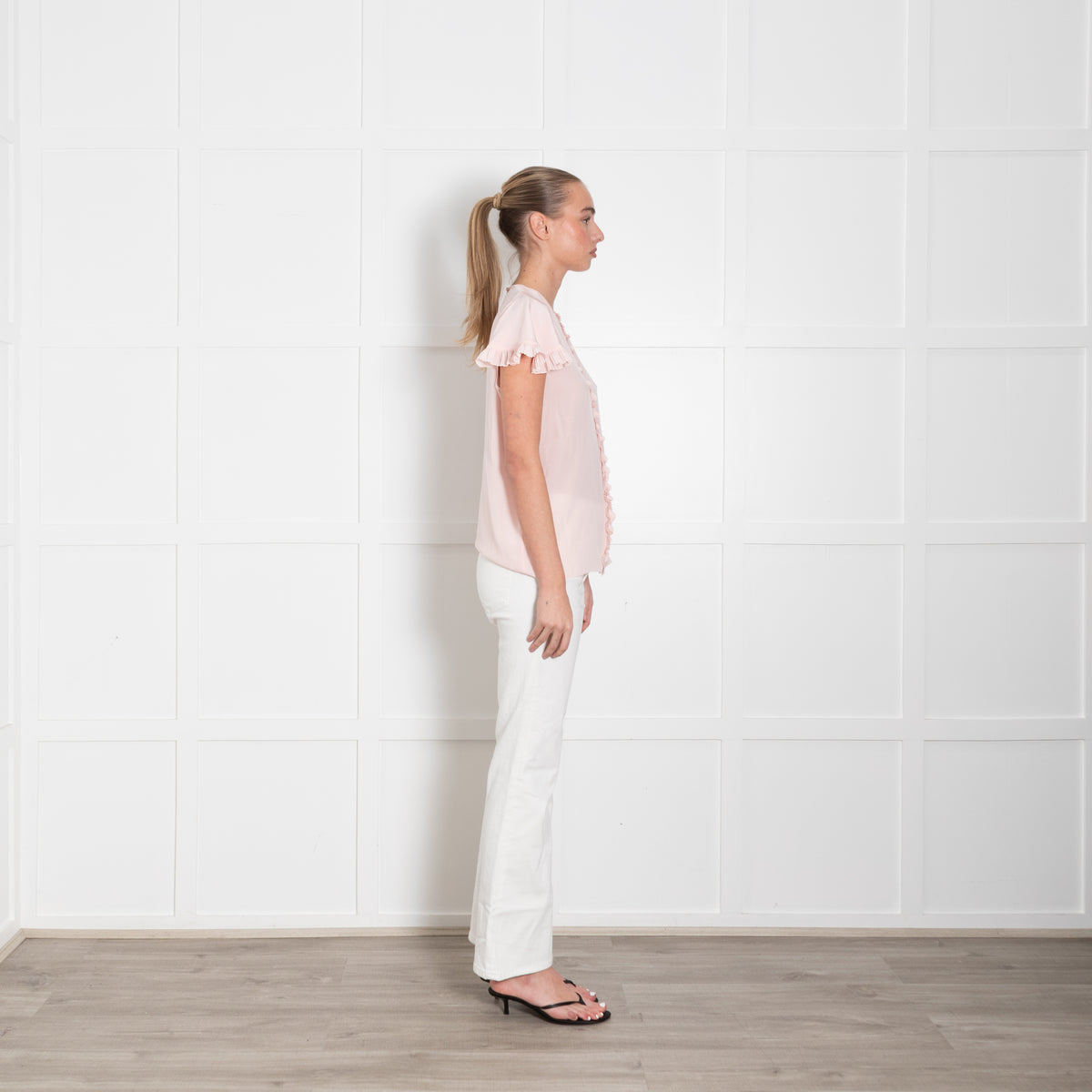 Rochas Pink Frill Trim Cap Sleeve Silk Top