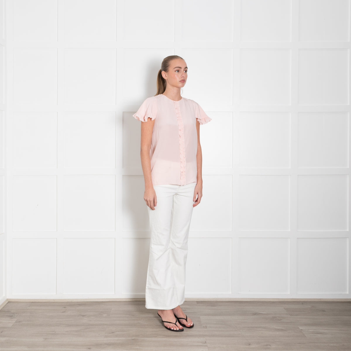 Rochas Pink Frill Trim Cap Sleeve Silk Top