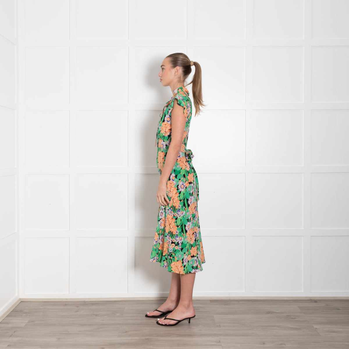 Sandro Maline Green Floral Silk Midi Dress