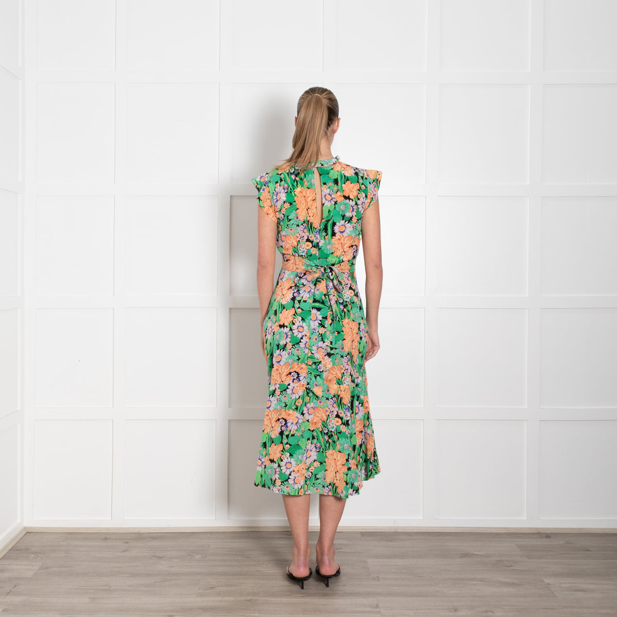 Sandro Maline Green Floral Silk Midi Dress