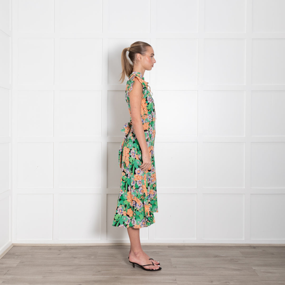Sandro Maline Green Floral Silk Midi Dress