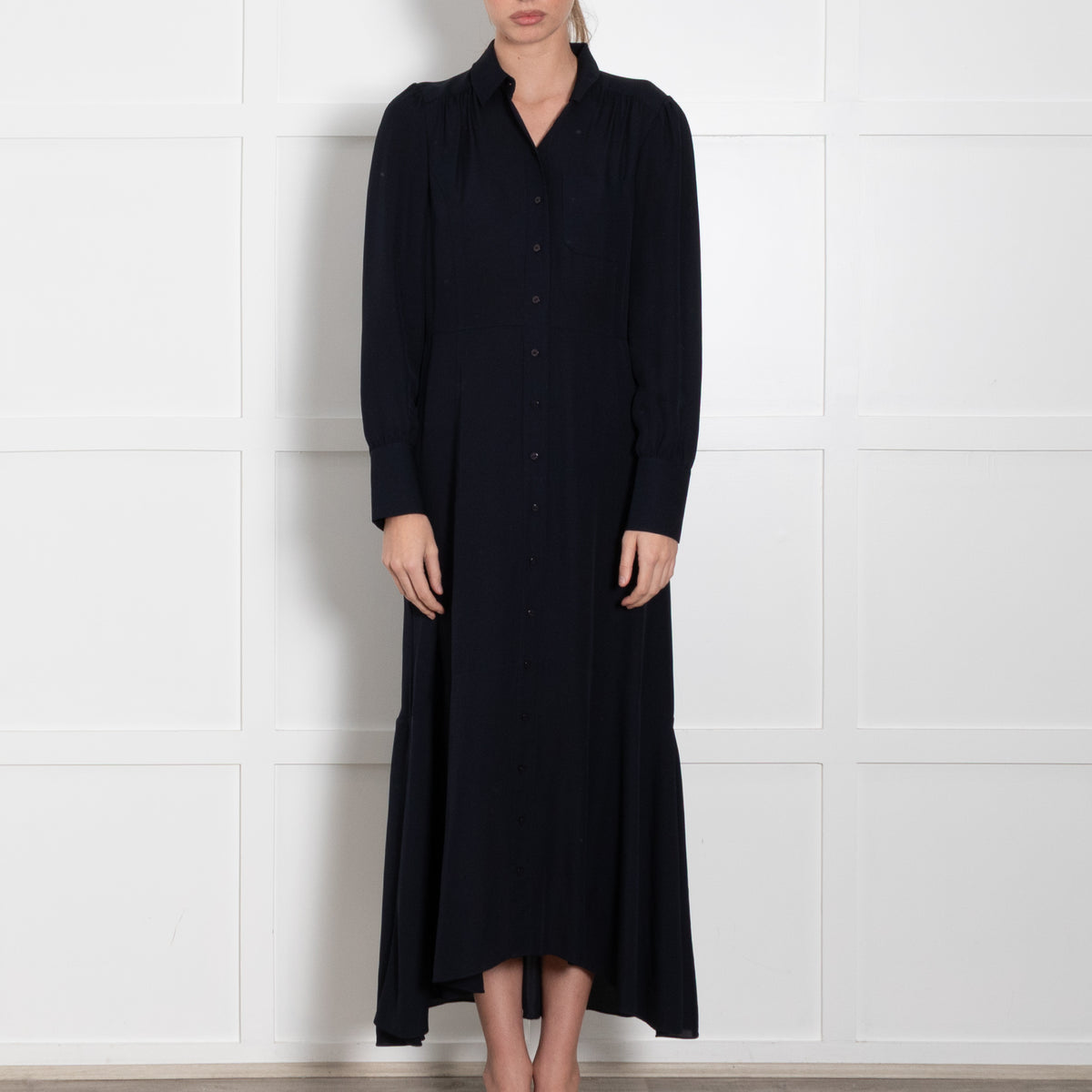 Me + Em Navy Blue Long Sleeve Button Up Maxi Dress