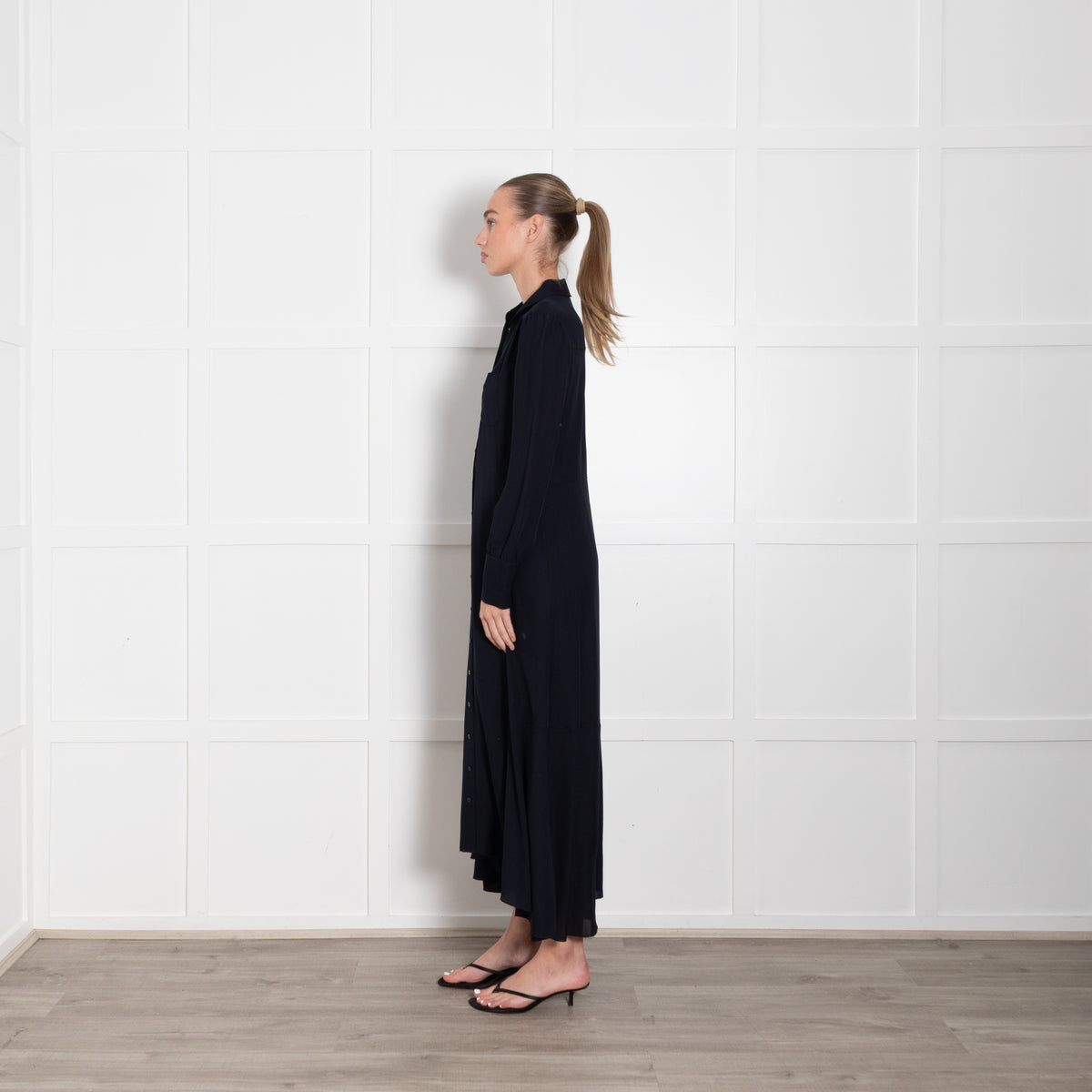 Me + Em Navy Blue Long Sleeve Button Up Maxi Dress