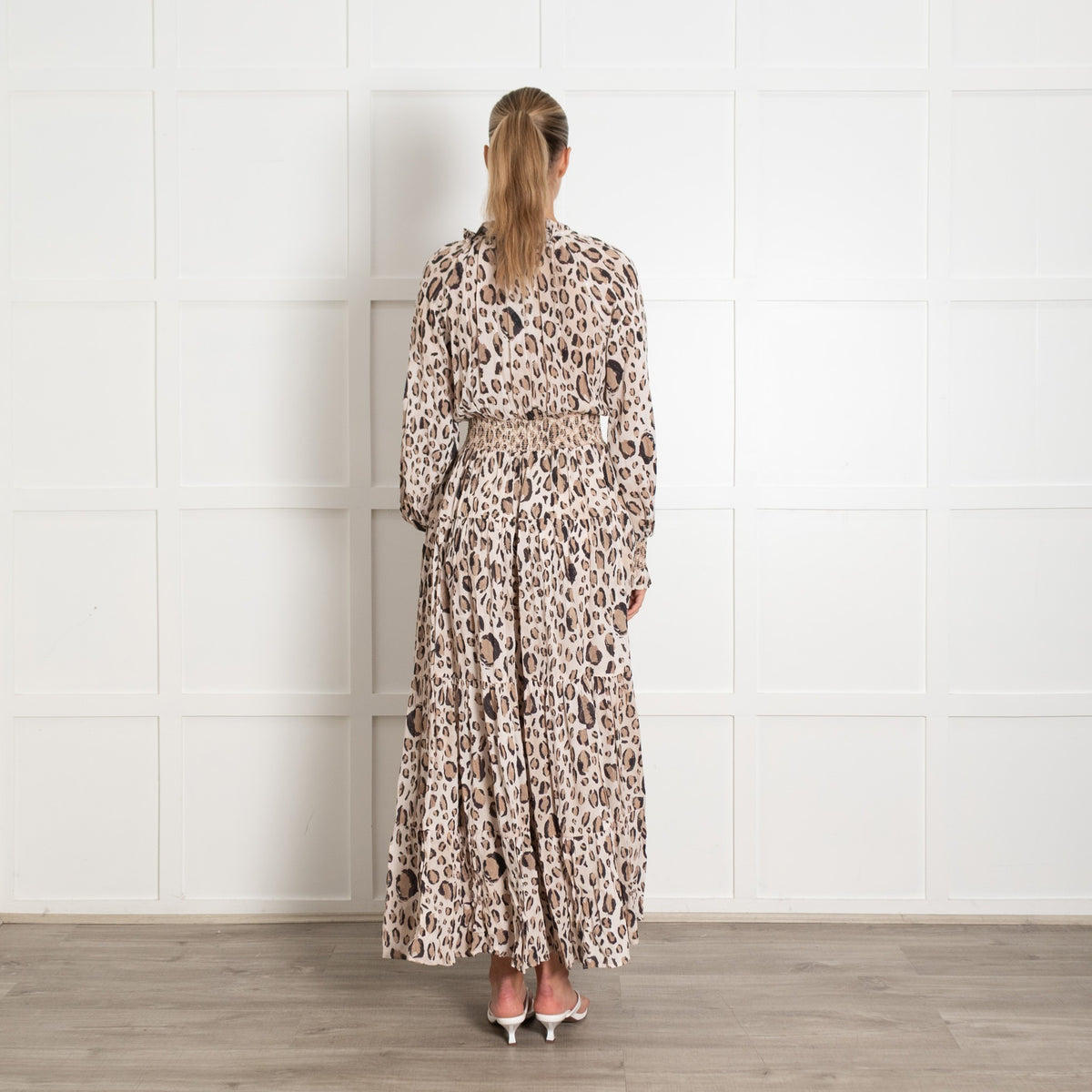 Aje Beige Brown Print Elasticated Waist Tiered Maxi Dress - Image 5