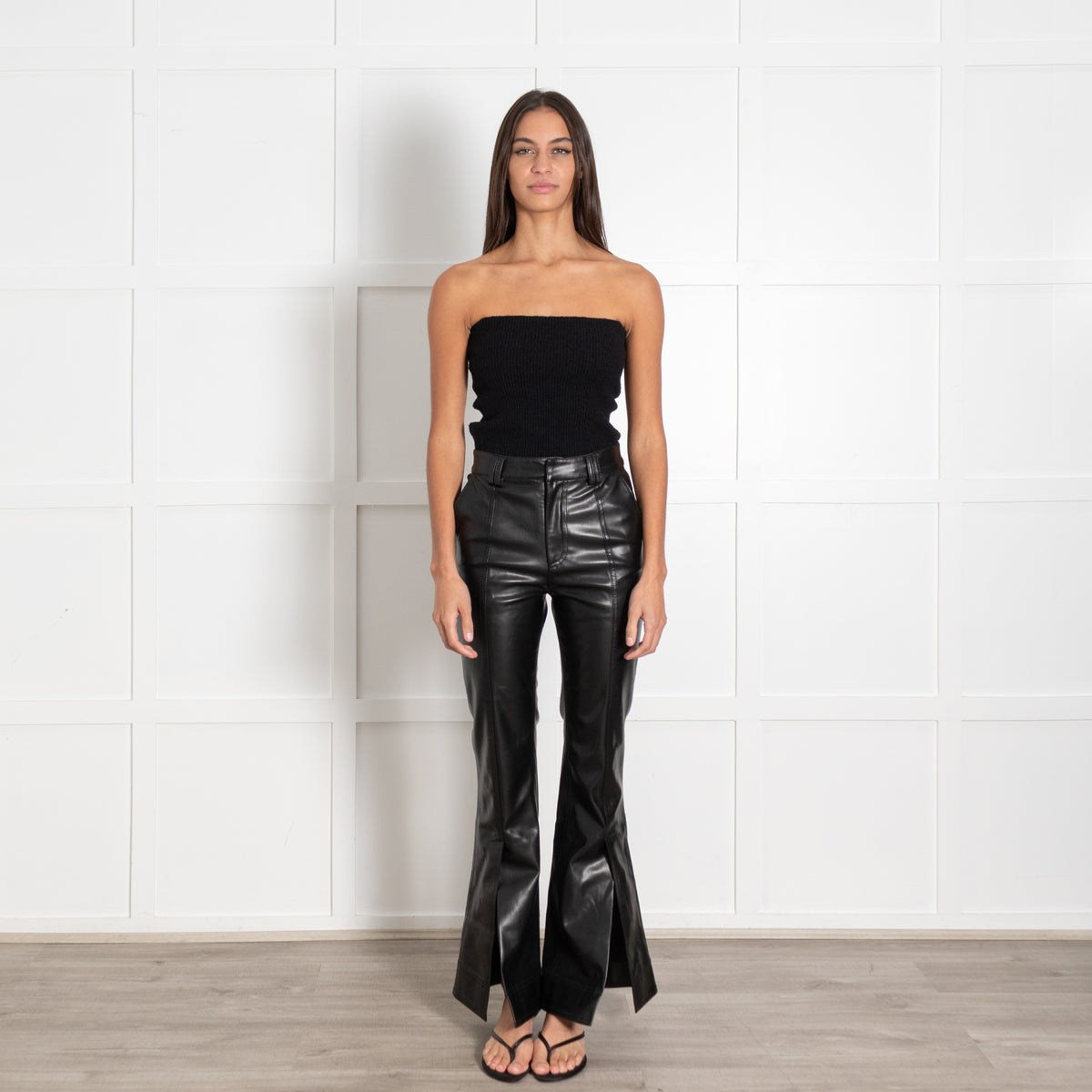Aje Martha Leg Wide Pant - Faux Leather & Kick Flare - Image 1