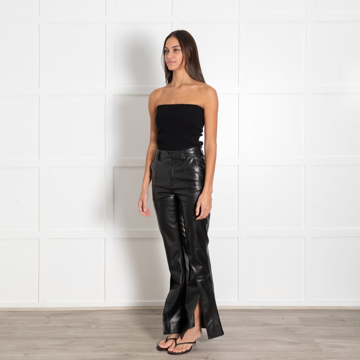 Aje Martha Leg Wide Pant - Faux Leather & Kick Flare - Image 3