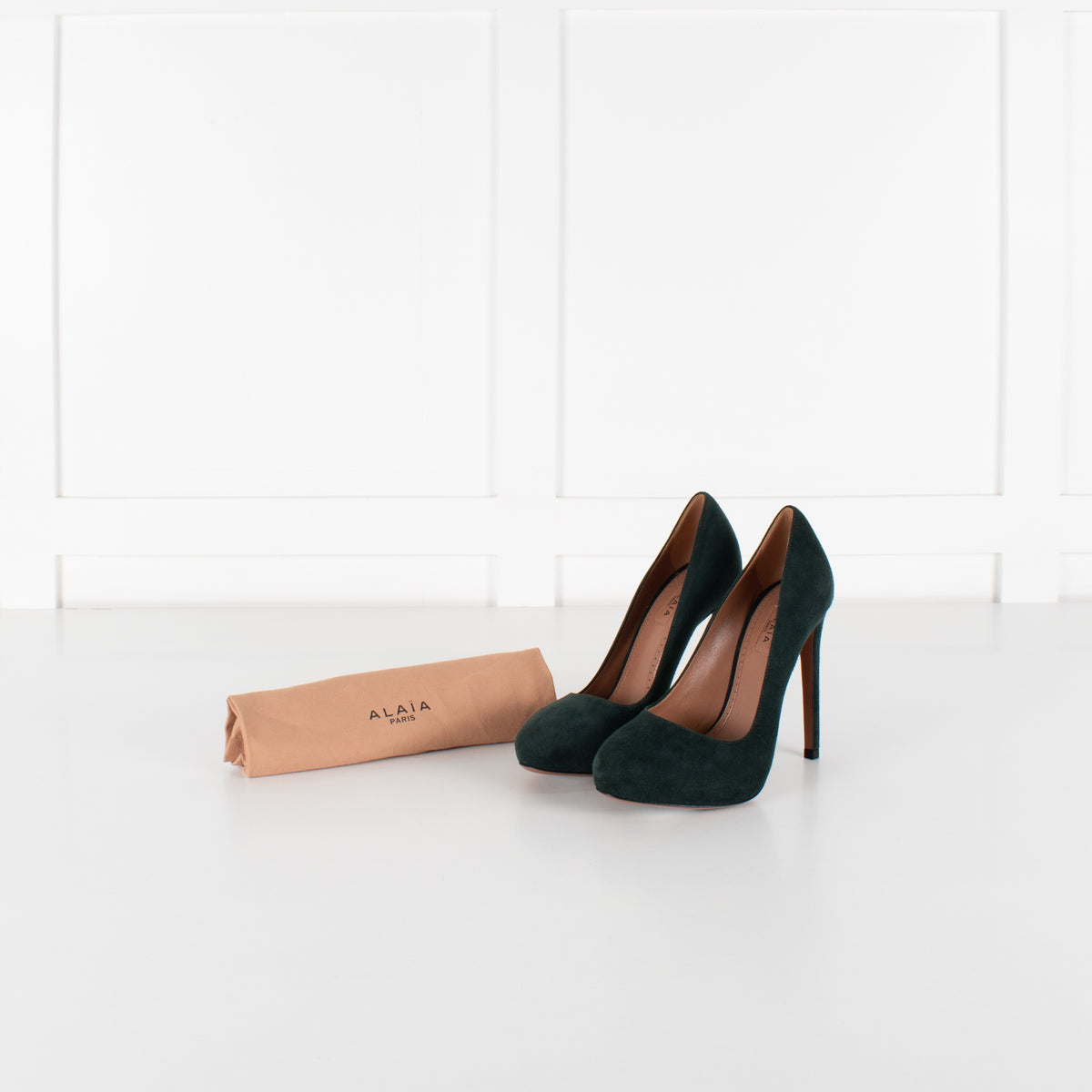 Alaïa Bottle Green Suede Heeled Shoes - Image 1