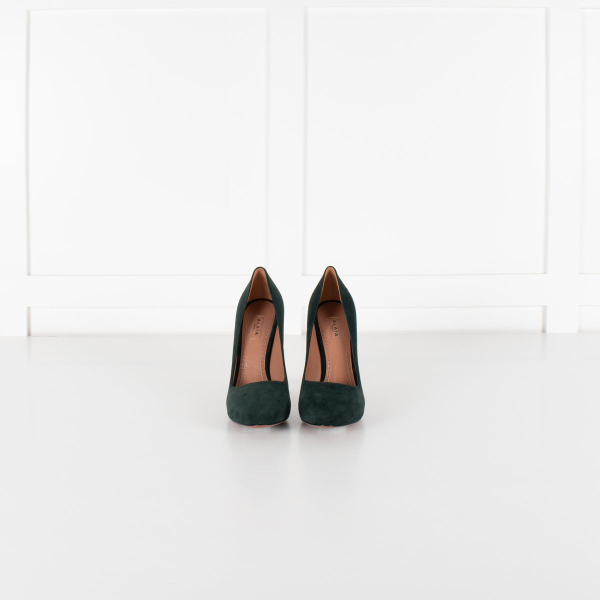 Alaïa Bottle Green Suede Heeled Shoes - Image 2