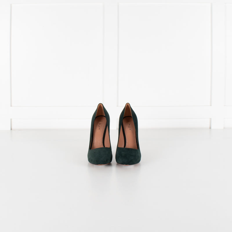Alaïa Bottle Green Suede Heeled Shoes - Image 2