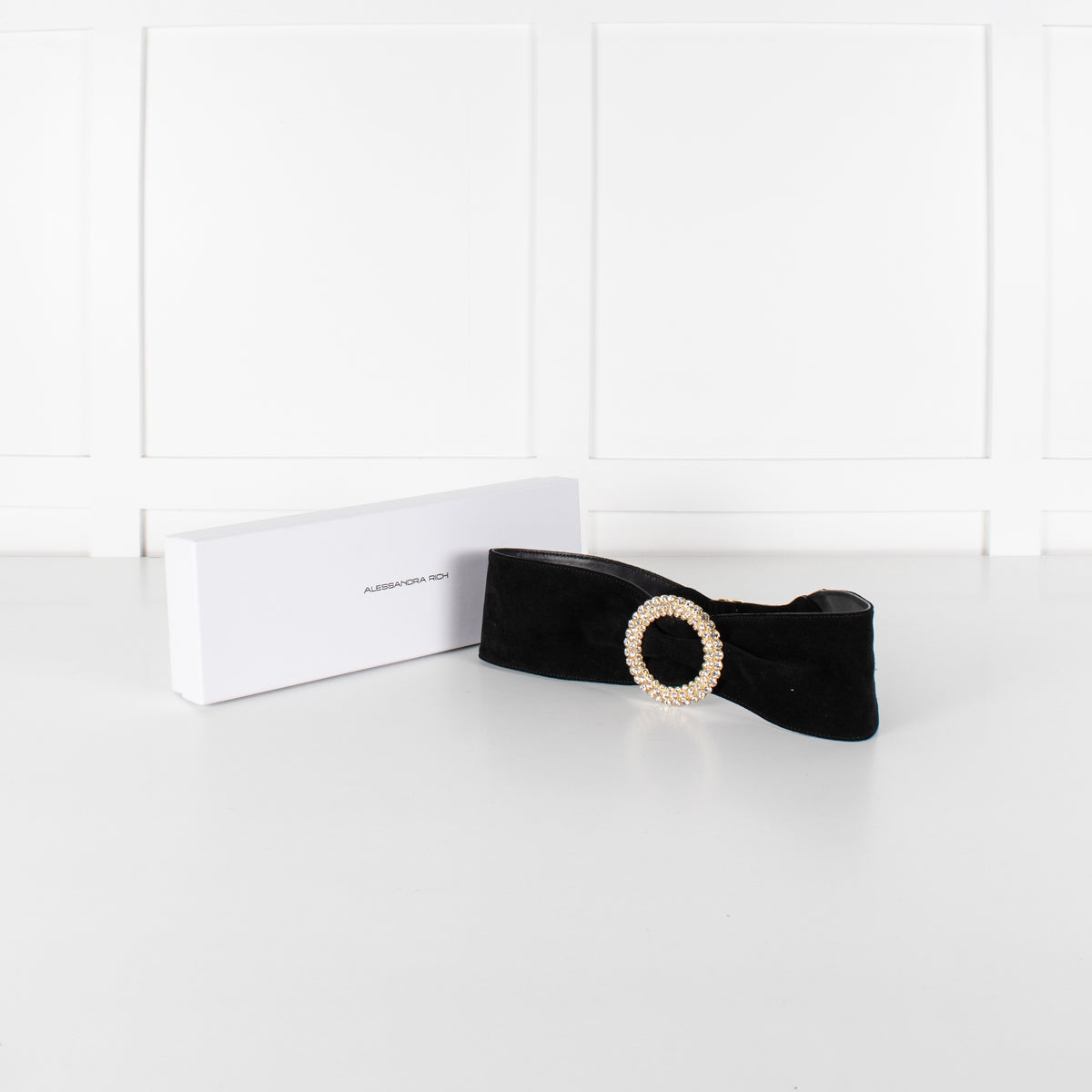 Alessandra Rich Black Suede Crystal Buckle Belt - Image 1