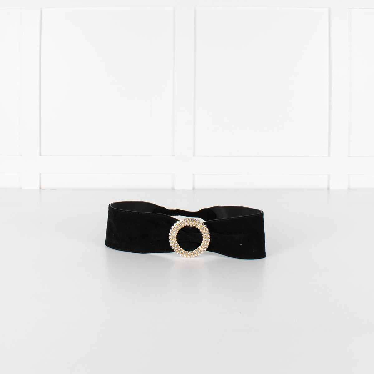 Alessandra Rich Black Suede Crystal Buckle Belt - Image 2