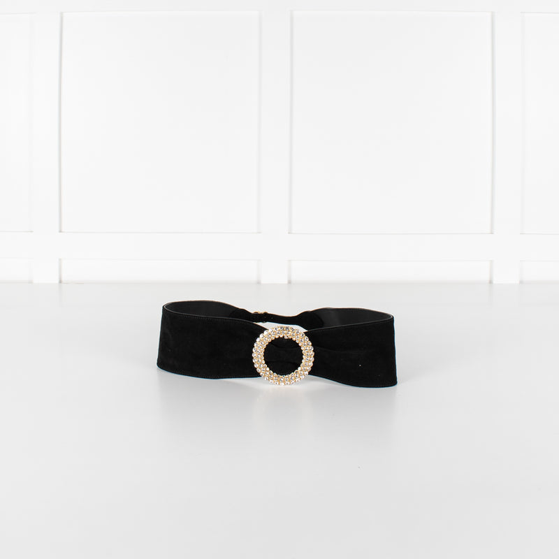 Alessandra Rich Black Suede Crystal Buckle Belt - Image 2