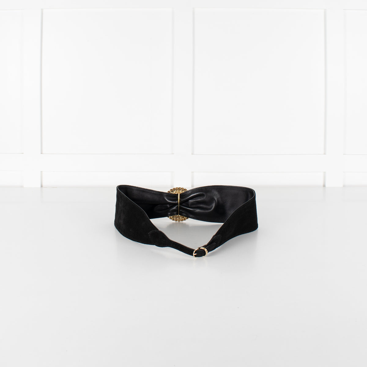 Alessandra Rich Black Suede Crystal Buckle Belt - Image 4