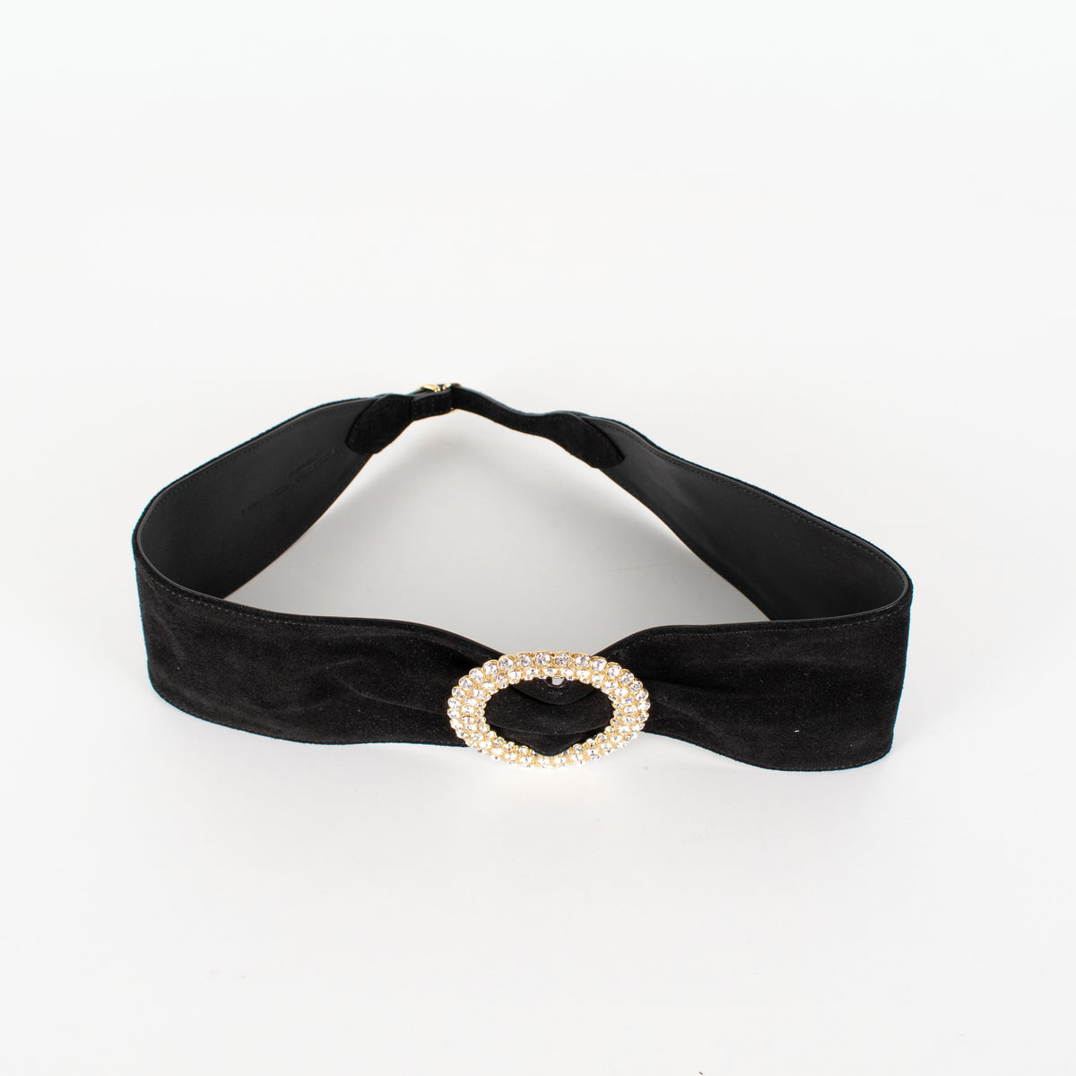 Alessandra Rich Black Suede Crystal Buckle Belt - Image 6
