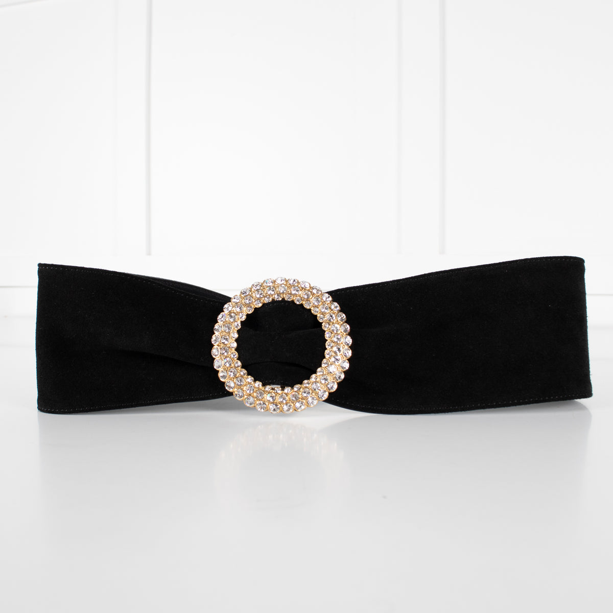 Alessandra Rich Black Suede Crystal Buckle Belt - Image 7