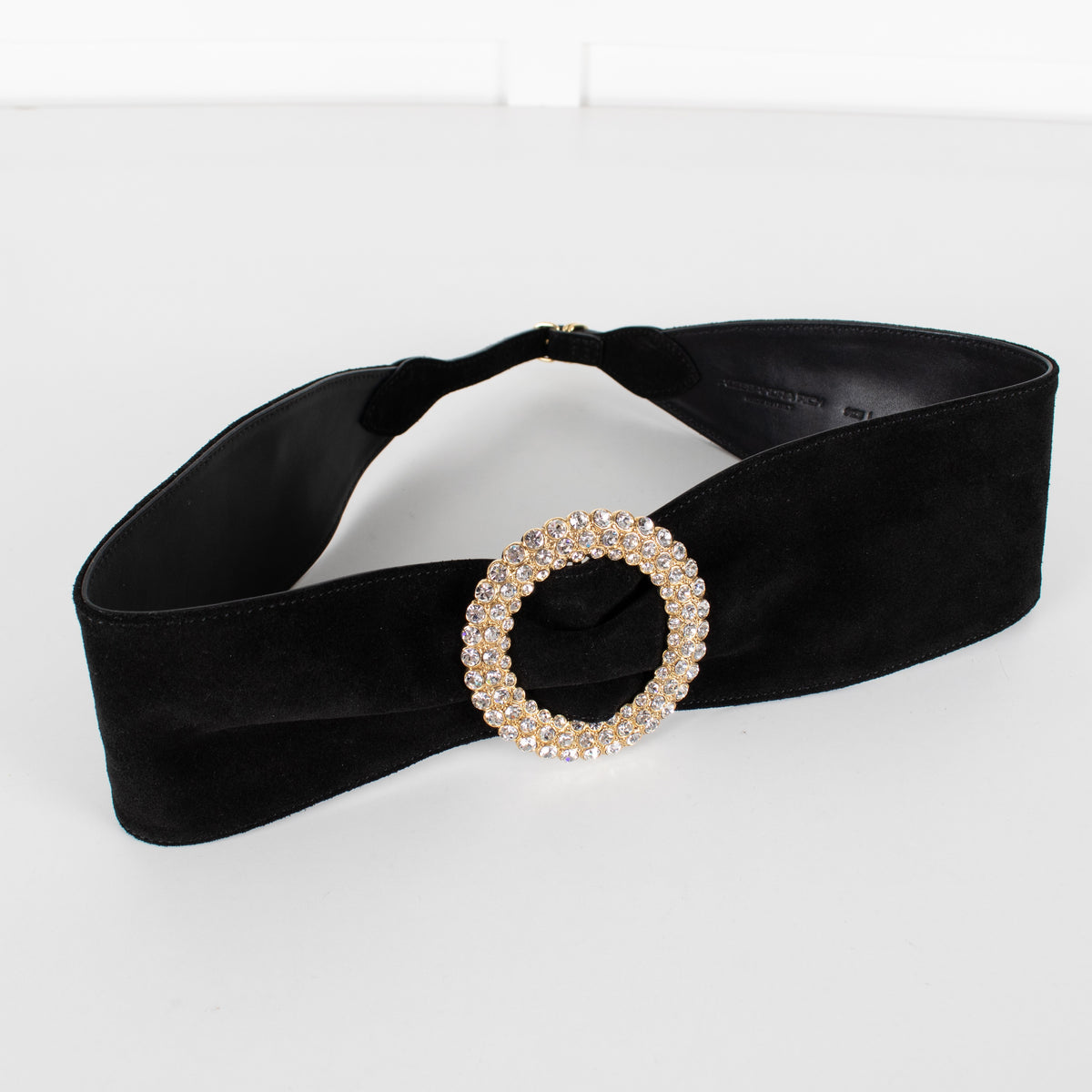 Alessandra Rich Black Suede Crystal Buckle Belt - Image 8