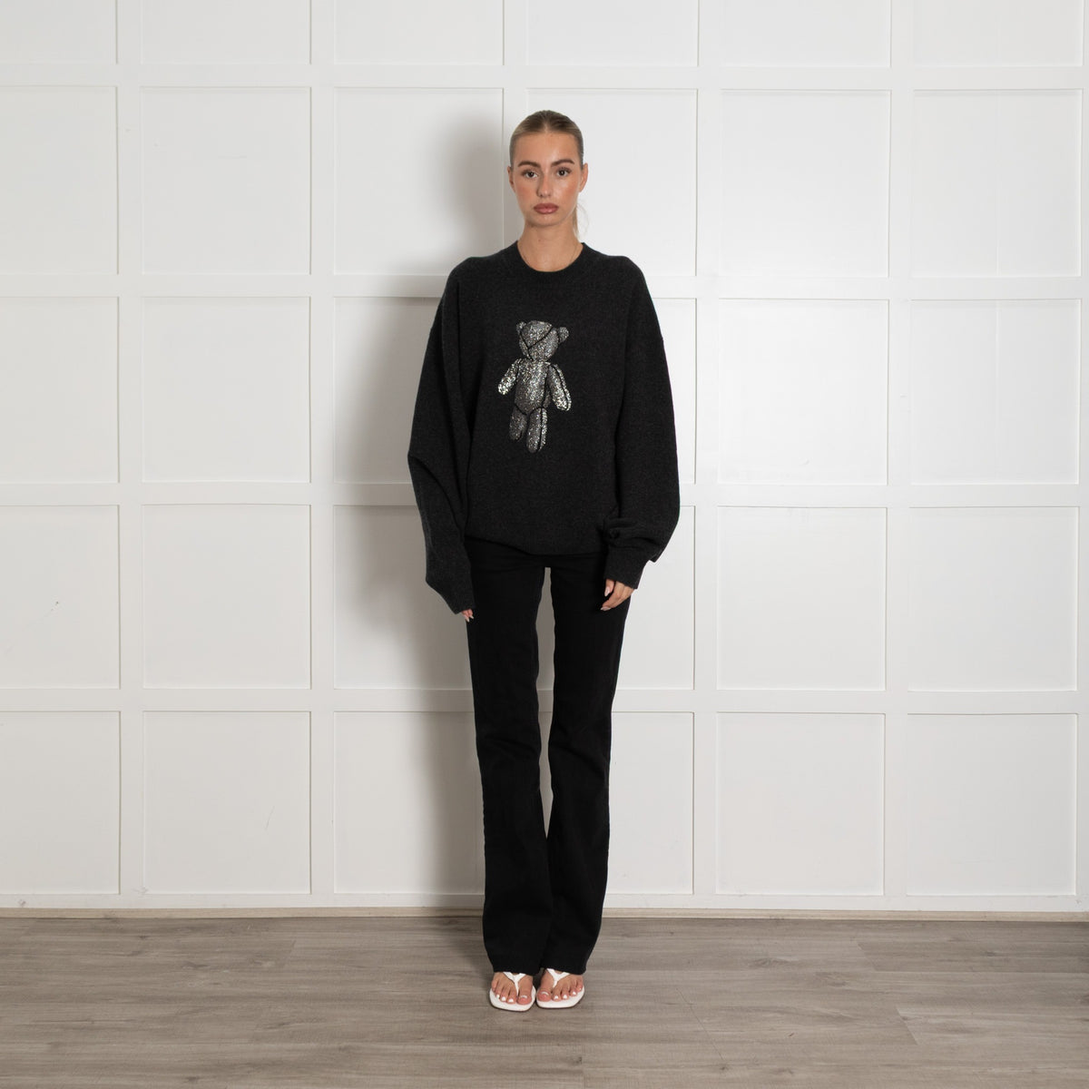 Alexander Wang Rhinestone  Bear 'Beiress' Dark Grey Wool Jumper - Image 1