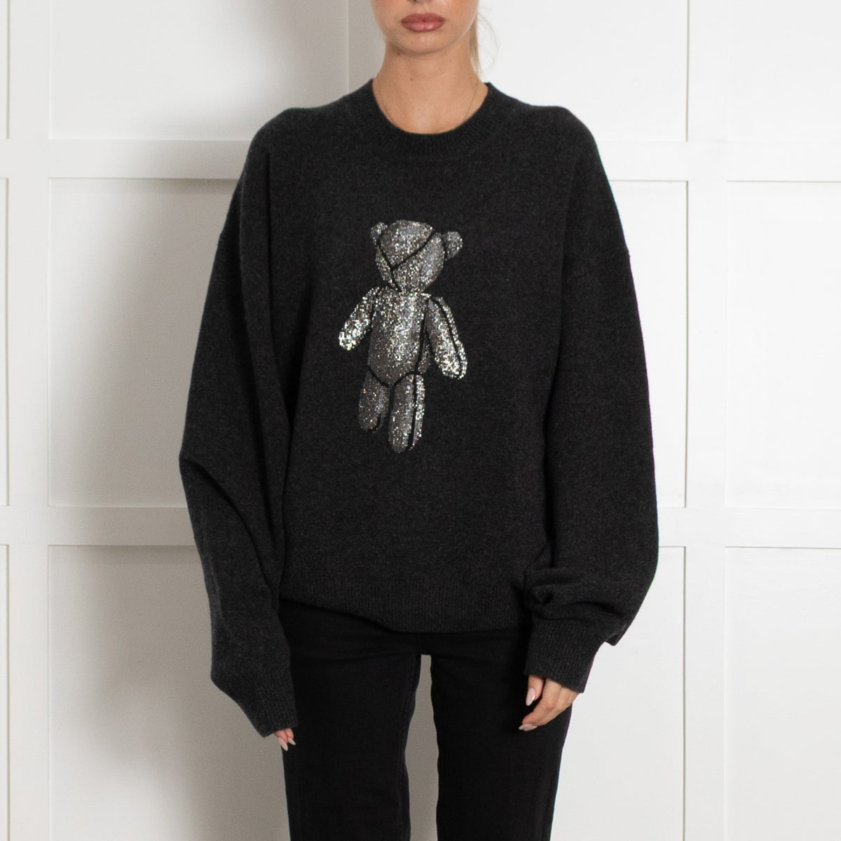 Alexander Wang Rhinestone  Bear 'Beiress' Dark Grey Wool Jumper - Image 2