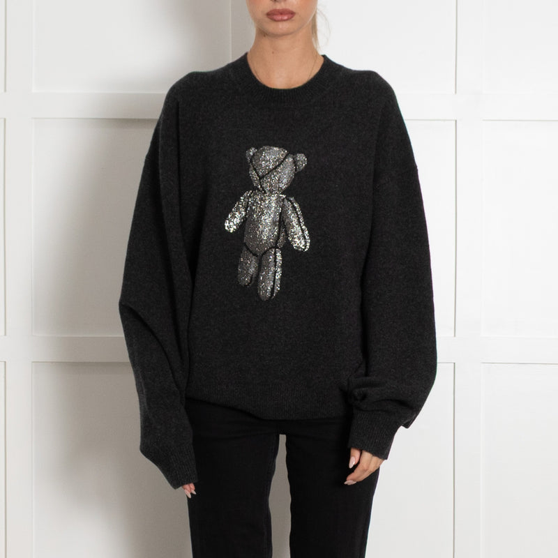 Alexander Wang Rhinestone  Bear 'Beiress' Dark Grey Wool Jumper - Image 2