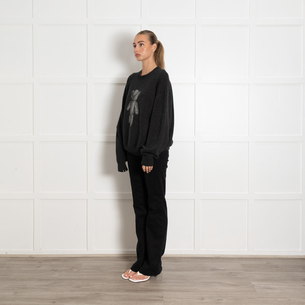 Alexander Wang Rhinestone  Bear 'Beiress' Dark Grey Wool Jumper - Image 3