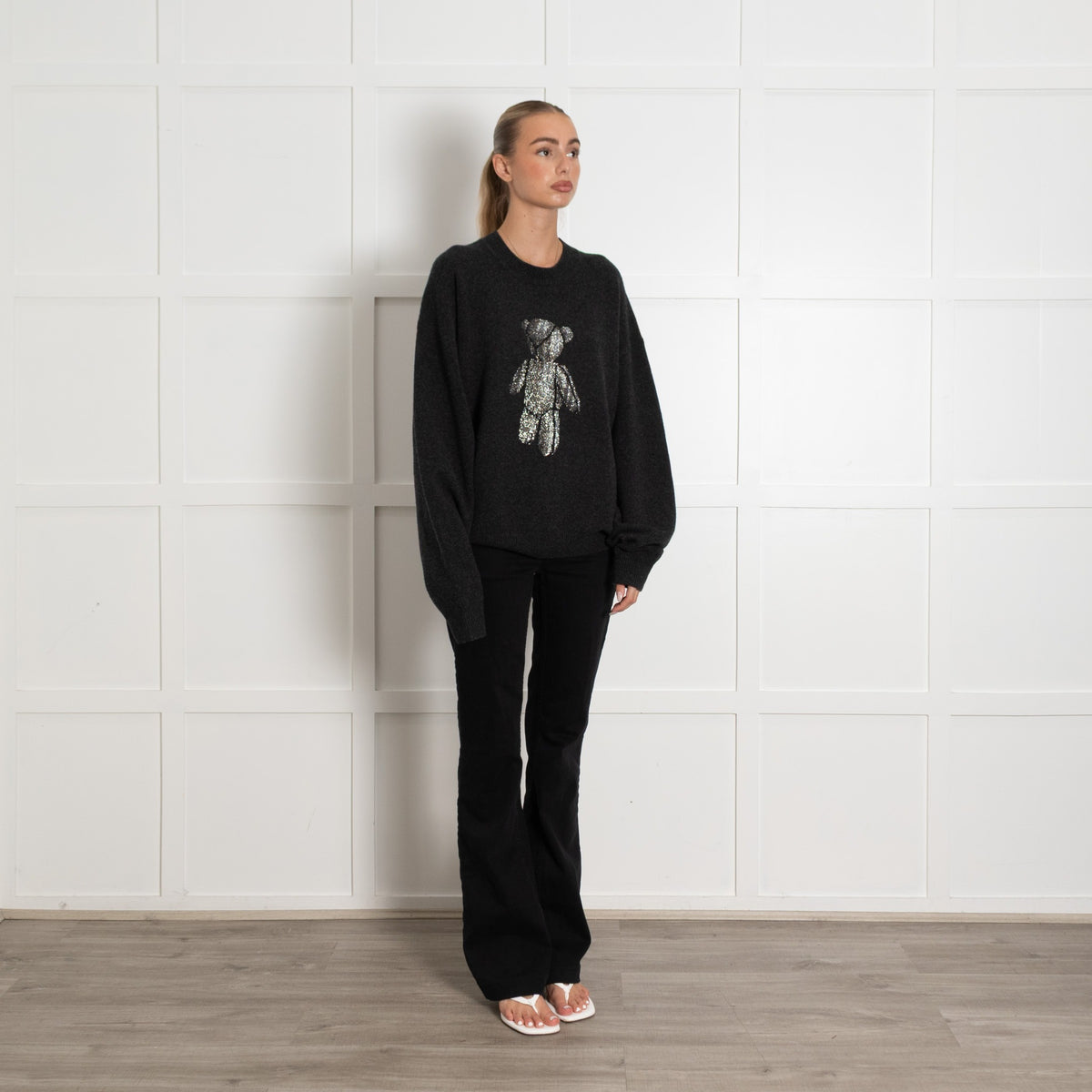 Alexander Wang Rhinestone  Bear 'Beiress' Dark Grey Wool Jumper - Image 7