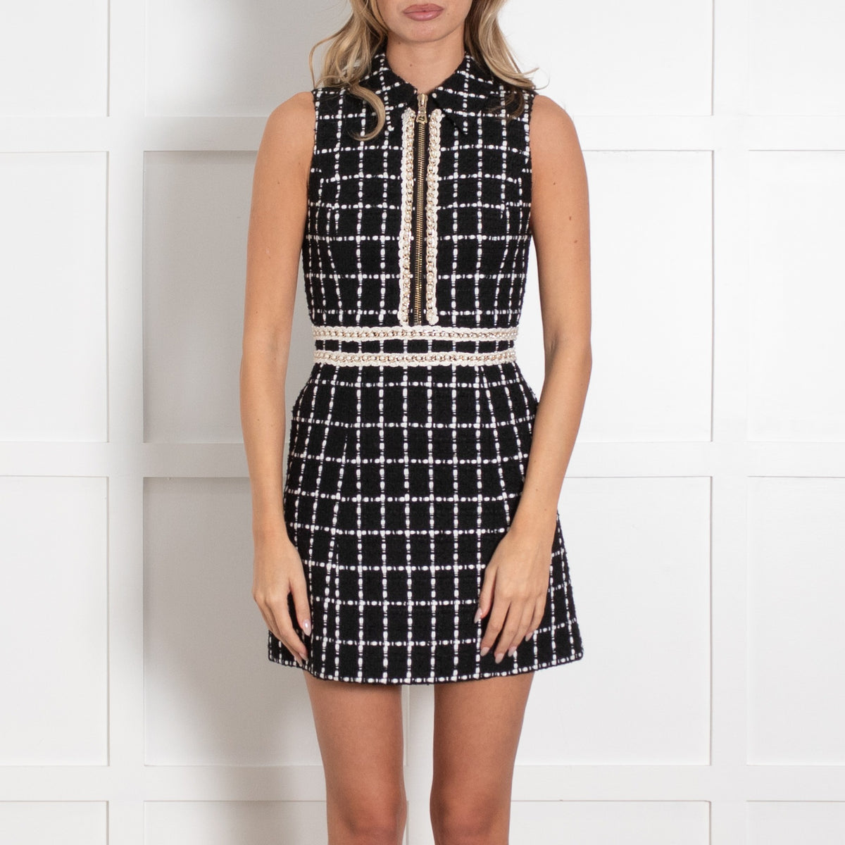 Alice + Olivia Black Cream Tweed Mini Dress - Image 2