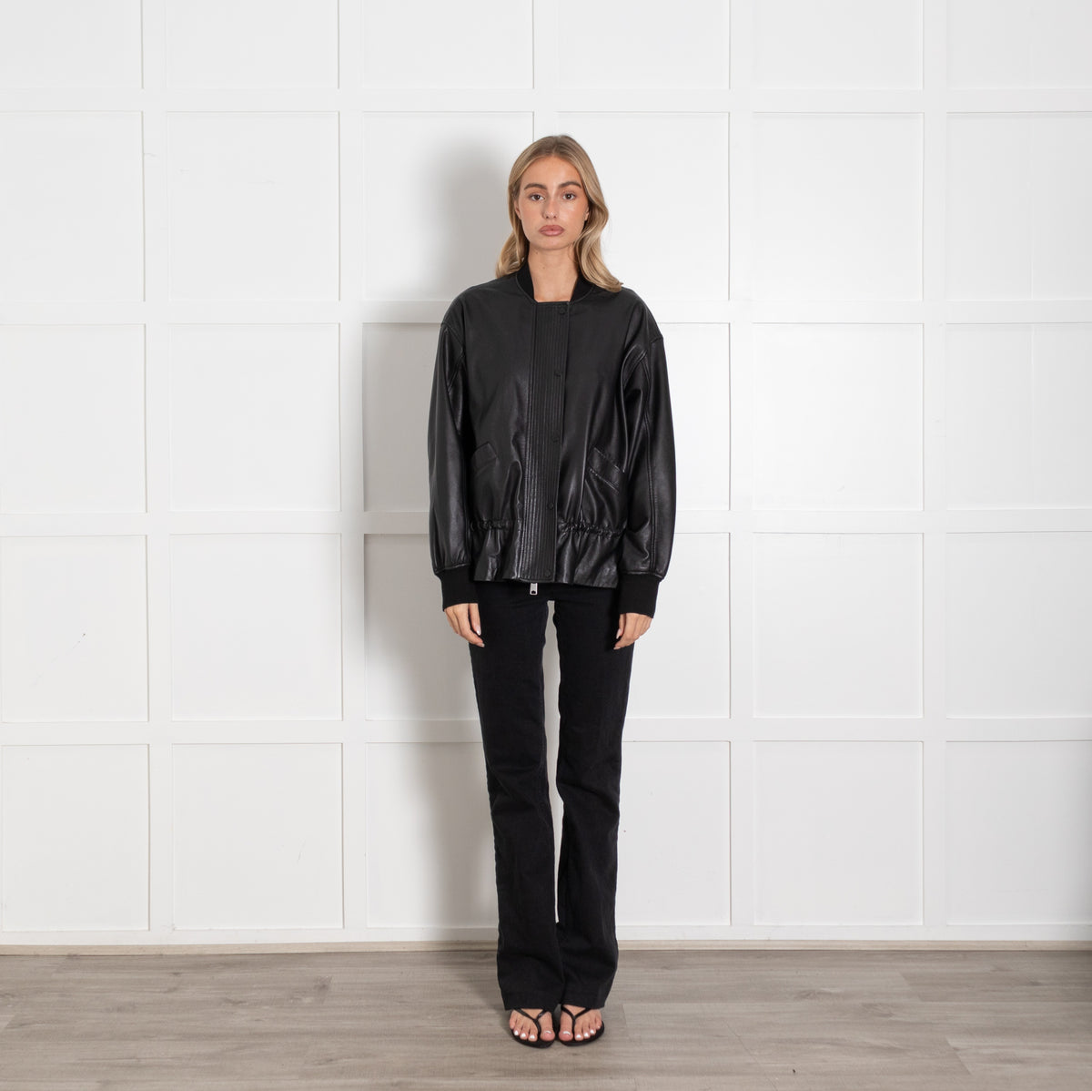 All Saints Black Bomber Style Leather Jacket - Image 1