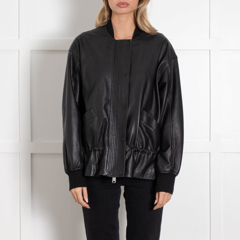 All Saints Black Bomber Style Leather Jacket - Image 2