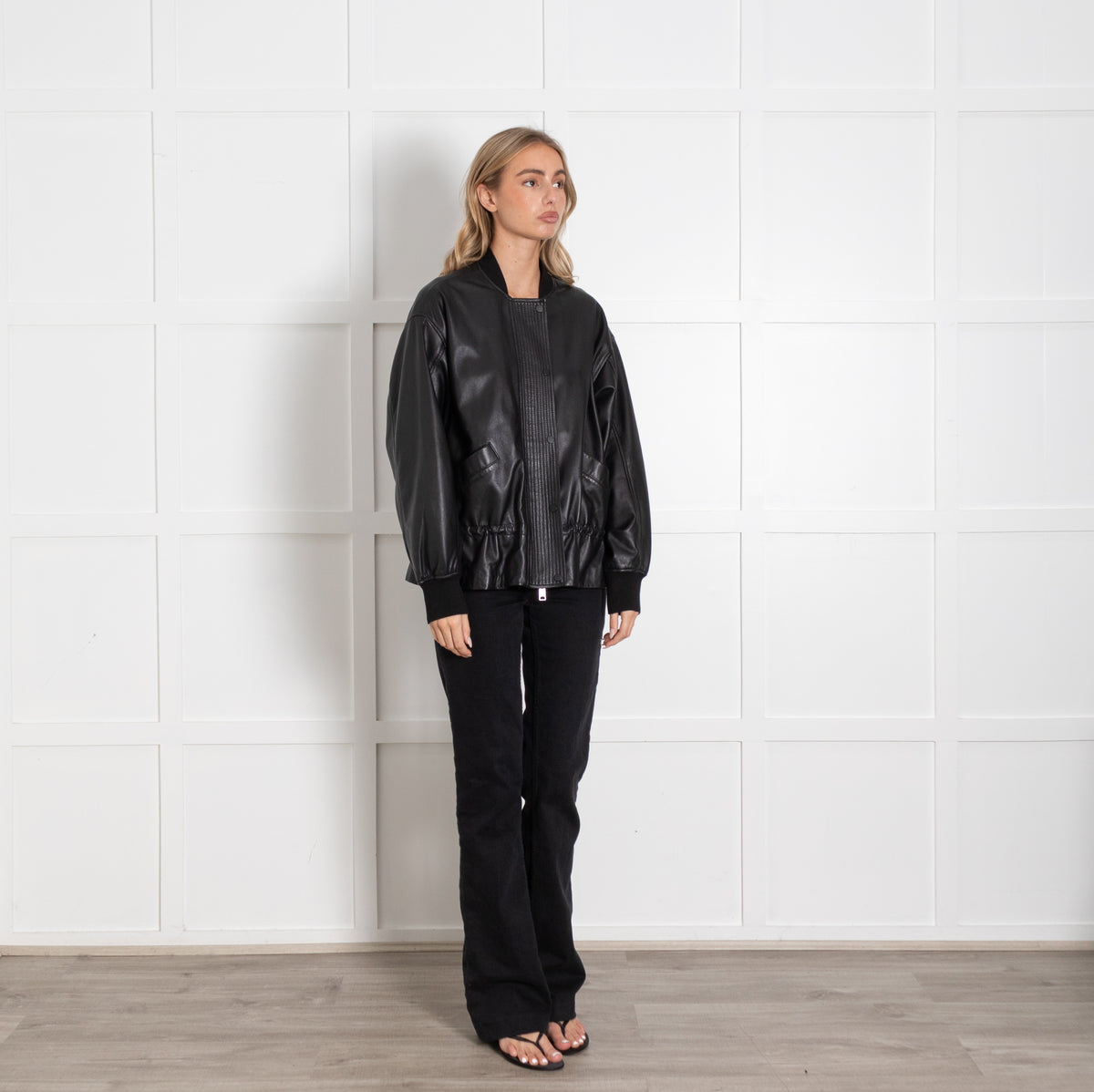 All Saints Black Bomber Style Leather Jacket - Image 6