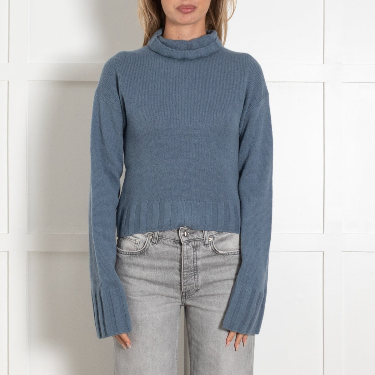 Allude Blue Cashmere Knit Turtleneck Sweater - Image 2