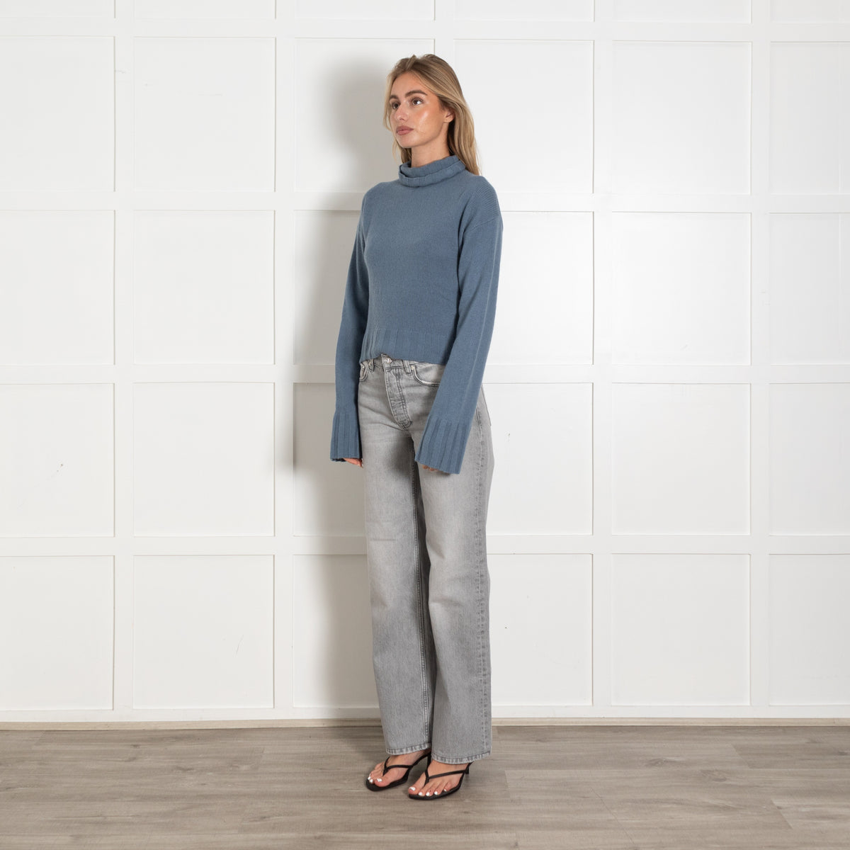 Allude Blue Cashmere Knit Turtleneck Sweater - Image 3