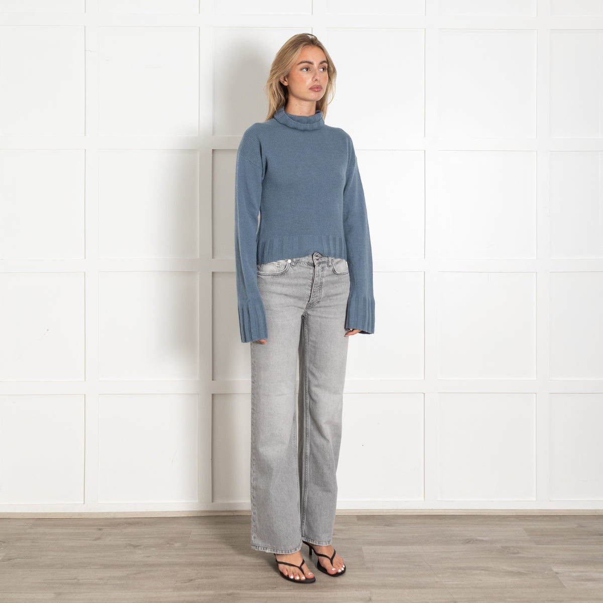 Allude Blue Cashmere Knit Turtleneck Sweater - Image 7