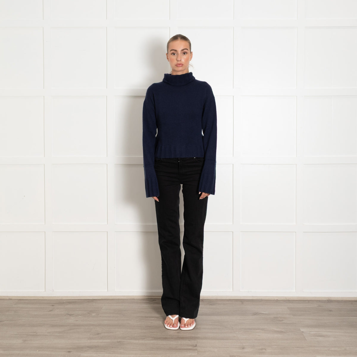 Allude Navy Roll Neck Cashmere Blend Jumper - Image 1