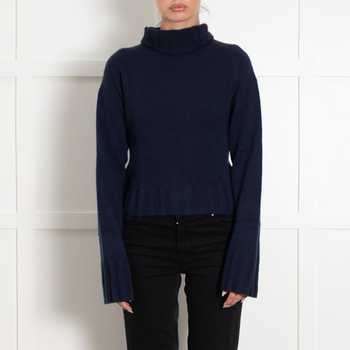 Allude Navy Roll Neck Cashmere Blend Jumper - Image 2