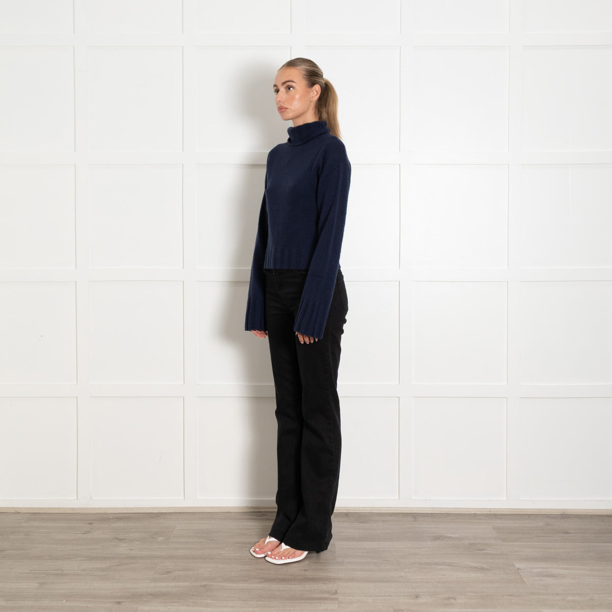 Allude Navy Roll Neck Cashmere Blend Jumper - Image 3