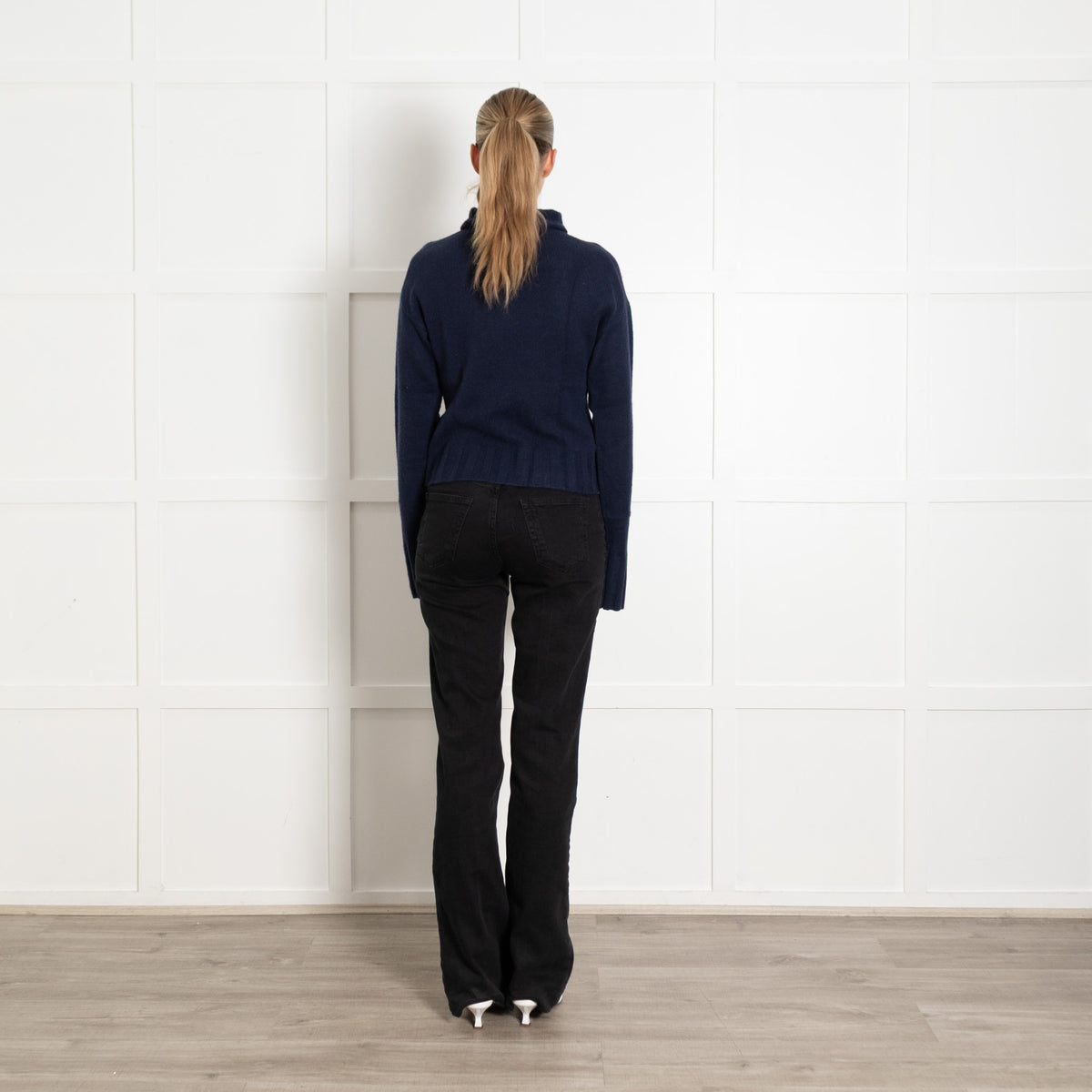 Allude Navy Roll Neck Cashmere Blend Jumper - Image 5