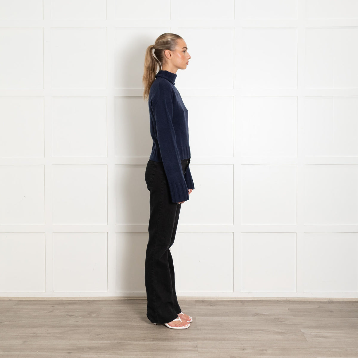 Allude Navy Roll Neck Cashmere Blend Jumper - Image 6