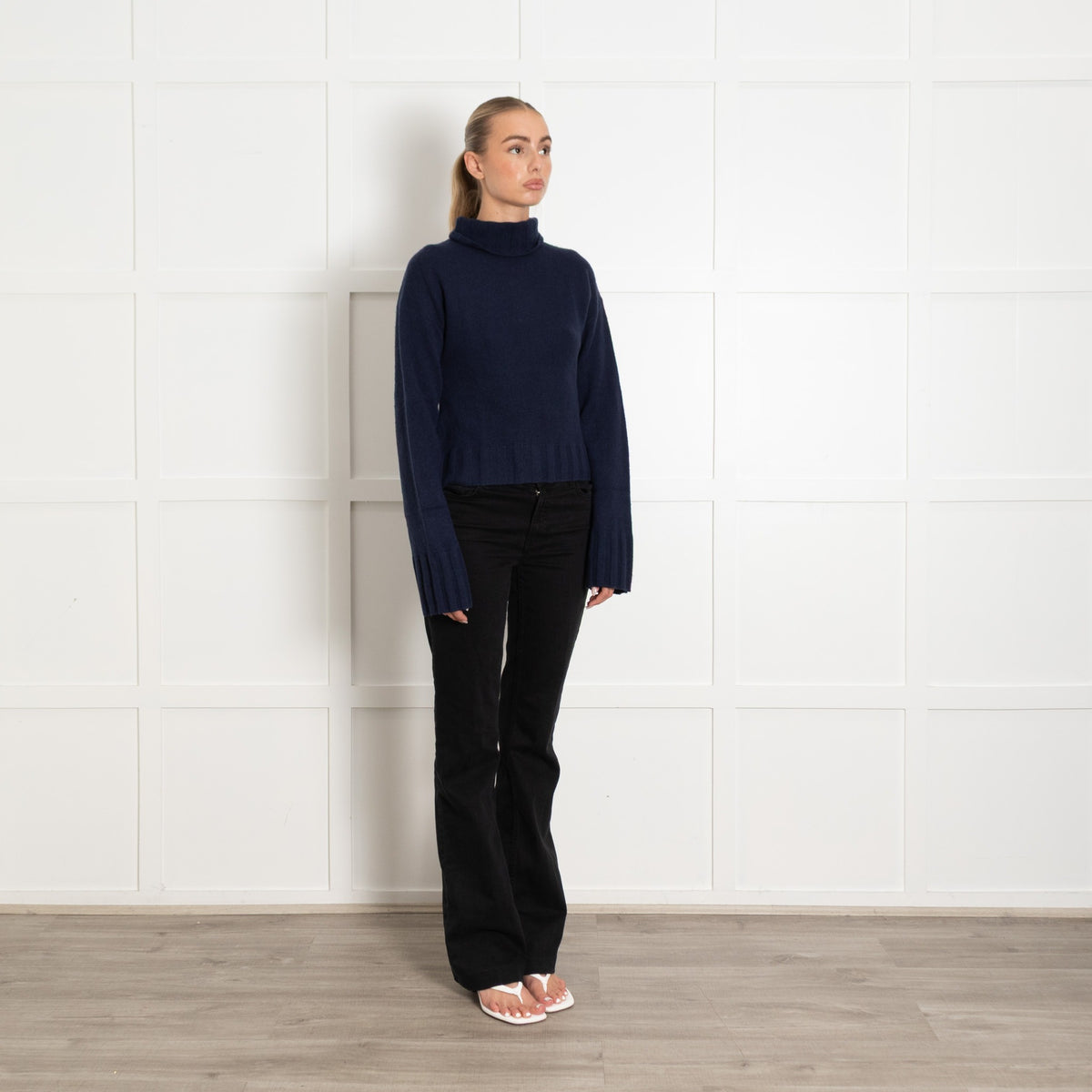 Allude Navy Roll Neck Cashmere Blend Jumper - Image 7