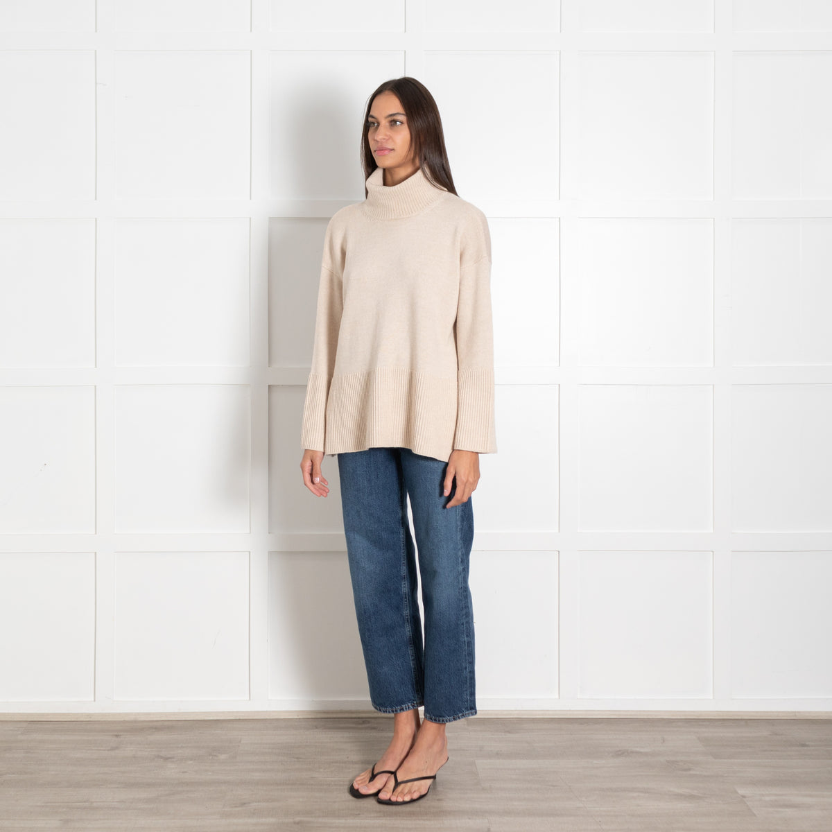 Amina Rubinacci Light Beige Wool Roll Neck Jumper UK 12 - Image 3