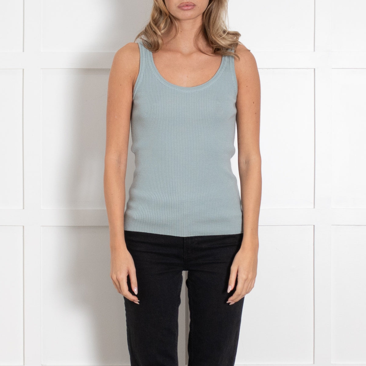 Amina Rubinacci Light Blue Sleeveless Knitted Wool Top UK 8 - Image 2