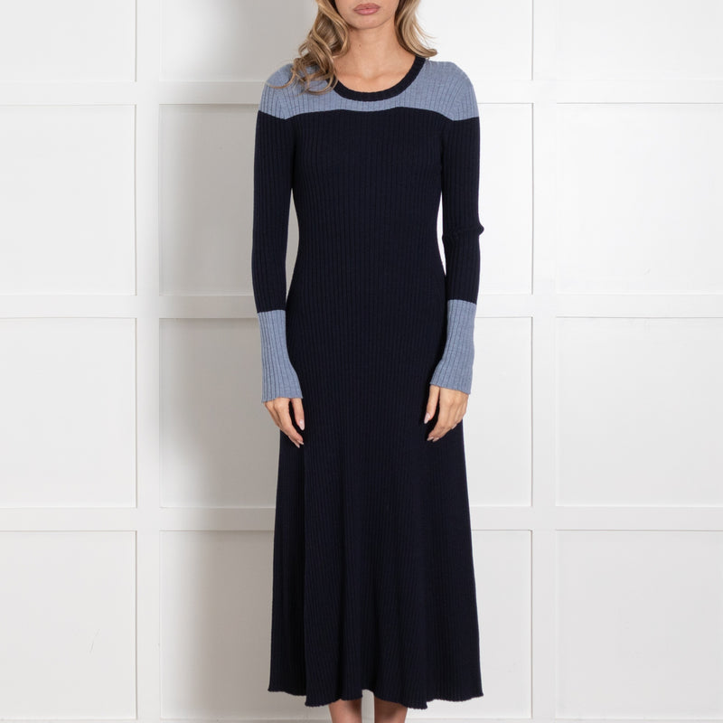 Amina Rubinacci Navy Light Blue Sleeves Knitted Dress - Image 2