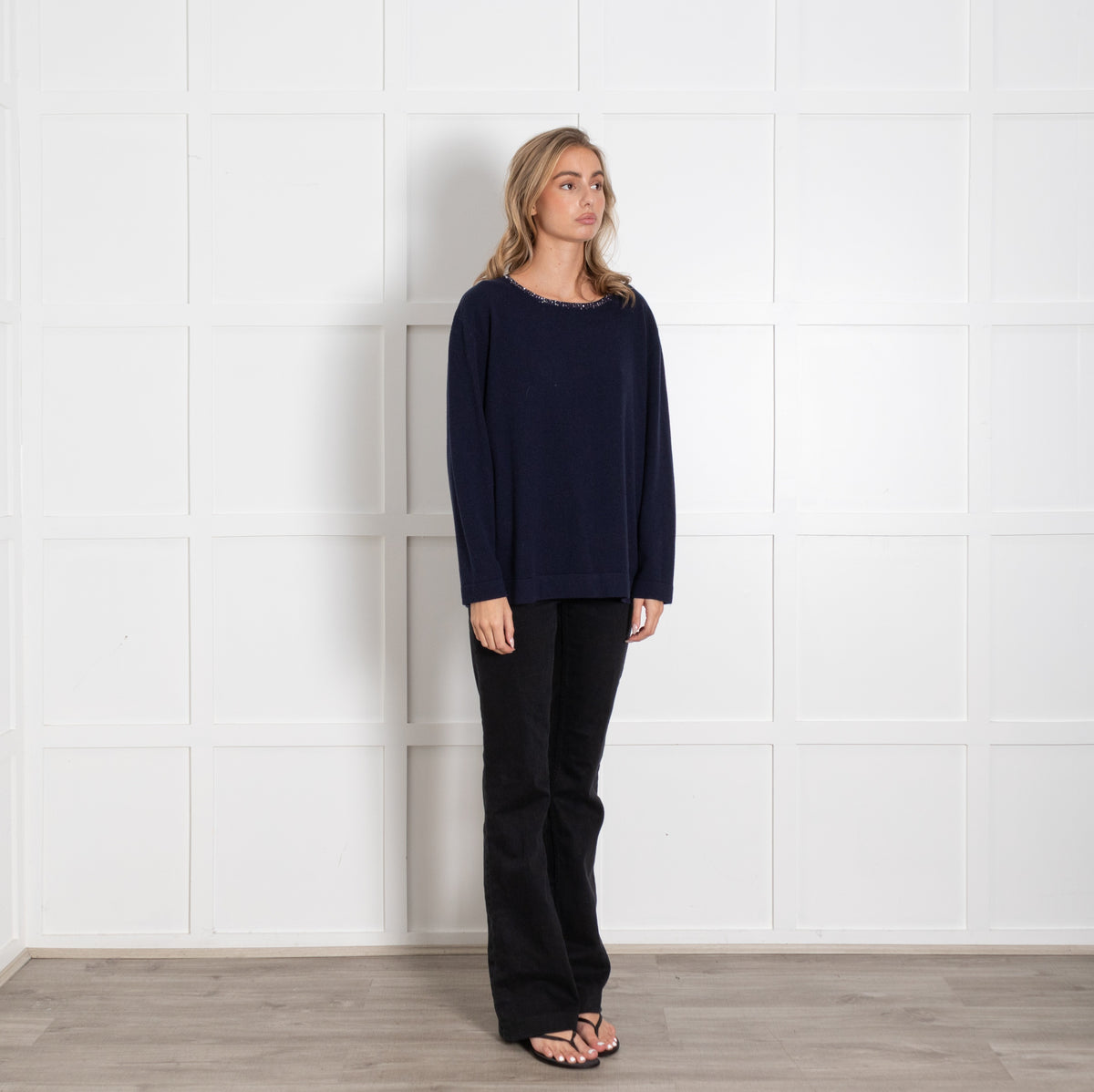 Amina Rubinacci Navy Silver Sequin Detail Cashmere Blend Jumper UK 12 - Image 7