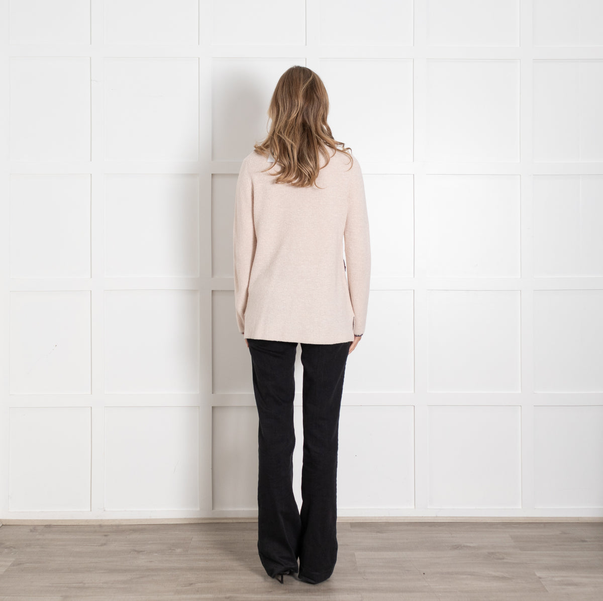 Amina Rubinacci Pale Pink Blue Red Trim Cashmere Blend Cardigan - Image 5