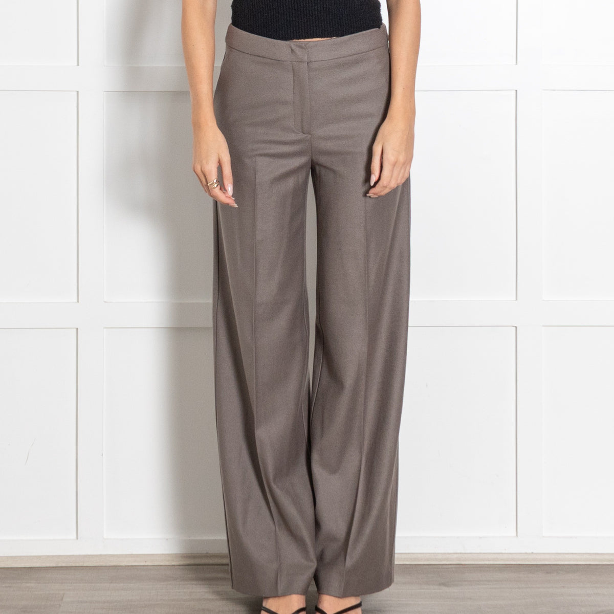 Amina Rubinacci Taupe Brown Wool Trousers - Image 2