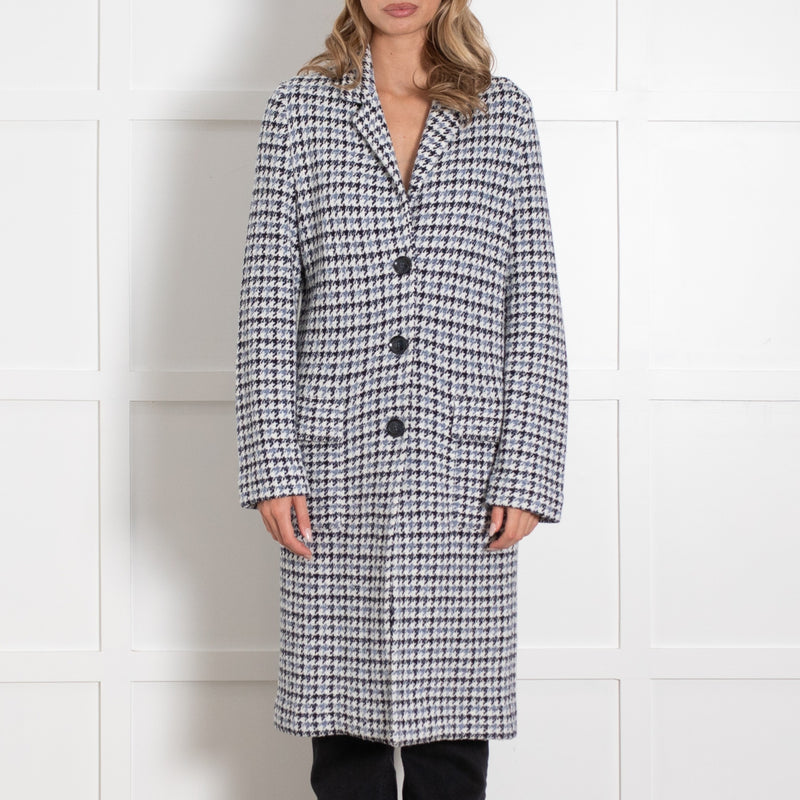 Amina Rubinacci White Blue Navy Houndstooth Knitted Coat - Image 2