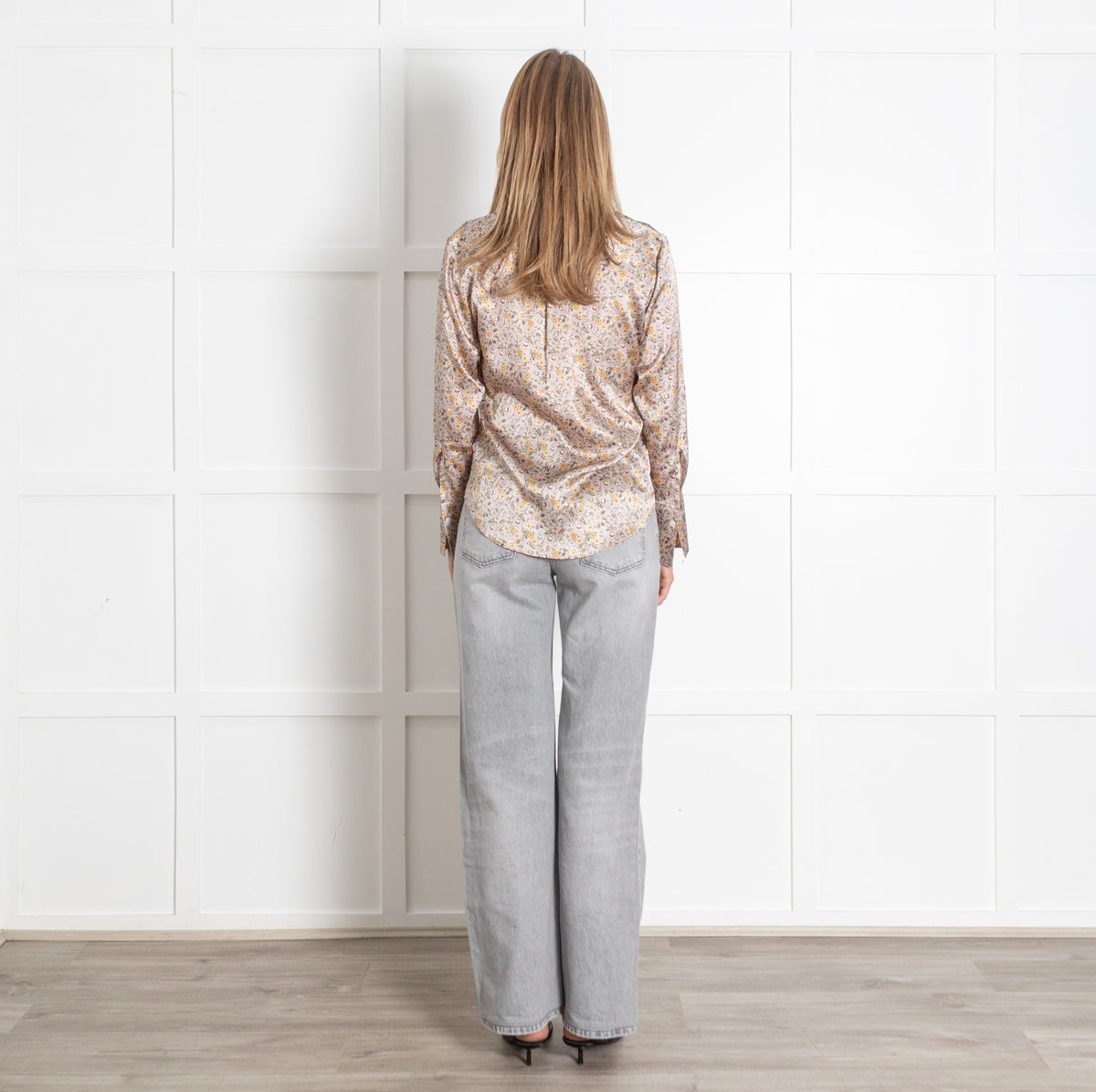 Pale Pink Yellow Purple Floral Long-Sleeve Button-Up Silk Blend Shirt - Image 5