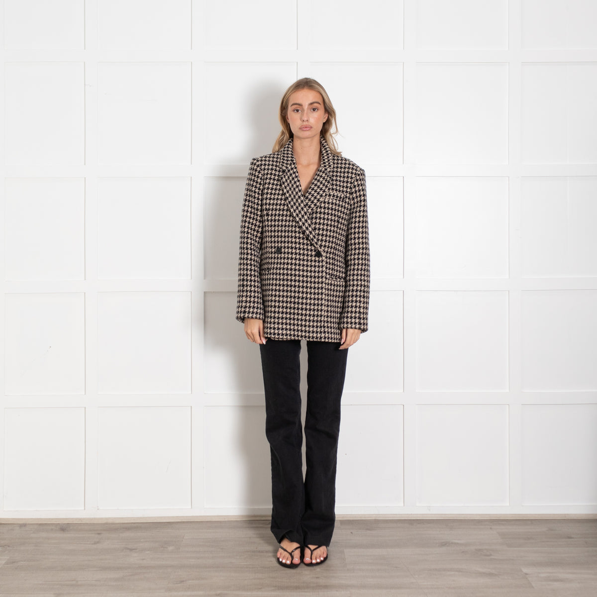 Anine Bing Black & Cream Houndstooth Blazer - Image 1