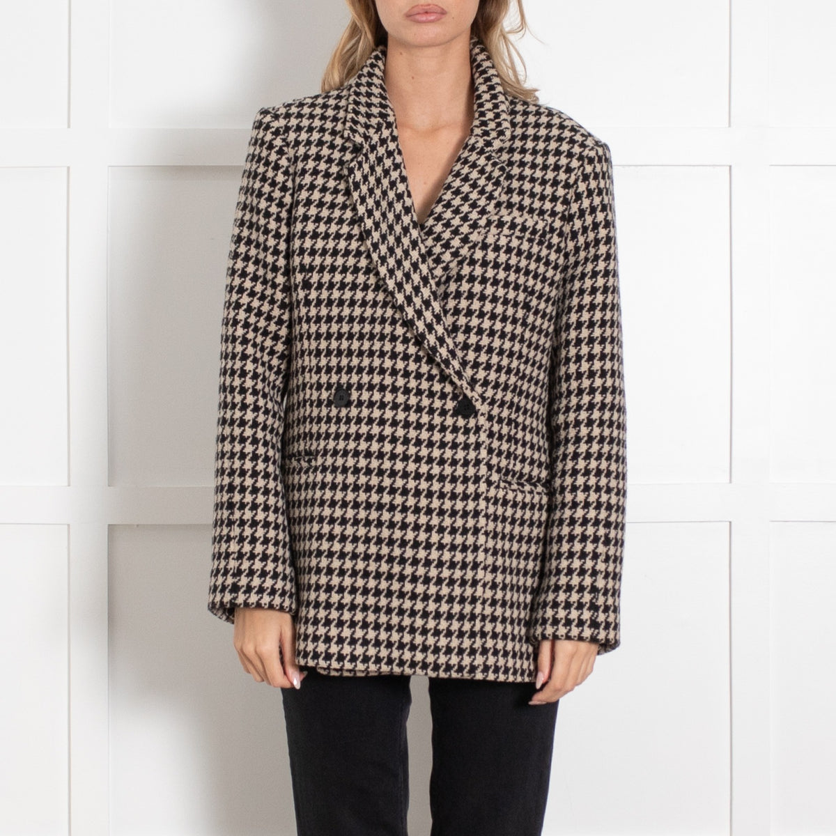 Anine Bing Black & Cream Houndstooth Blazer - Image 2