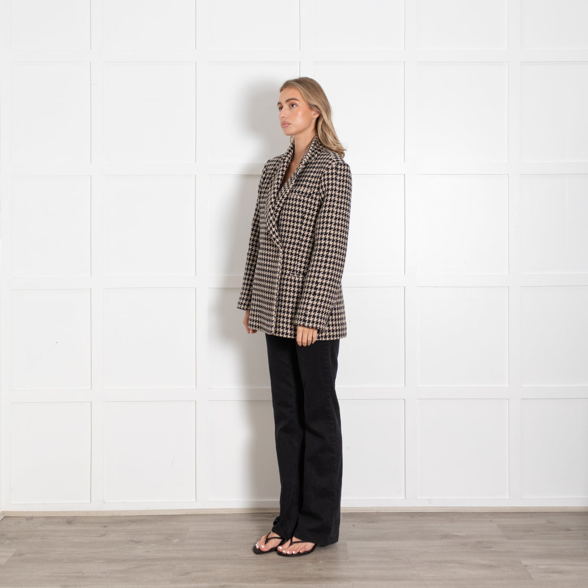 Anine Bing Black & Cream Houndstooth Blazer - Image 3